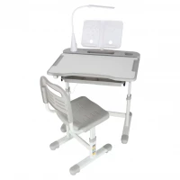 KIK KX2974 Nastavitelný dětský psací stůl s židlí a LED lampou, bílošedý