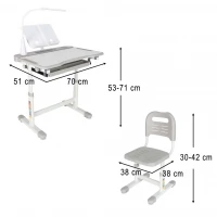 KIK KX2974 Nastavitelný dětský psací stůl s židlí a LED lampou, bílošedý
