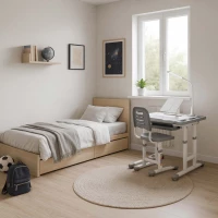 KIK KX2974 Nastavitelný dětský psací stůl s židlí a LED lampou, bílošedý