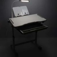 KIK KX2974 Nastavitelný dětský psací stůl s židlí a LED lampou, bílošedý