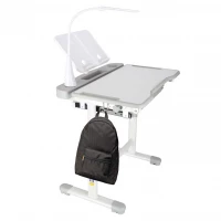 KIK KX2974 Nastavitelný dětský psací stůl s židlí a LED lampou, bílošedý