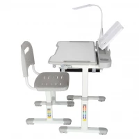 KIK KX2974 Nastavitelný dětský psací stůl s židlí a LED lampou, bílošedý