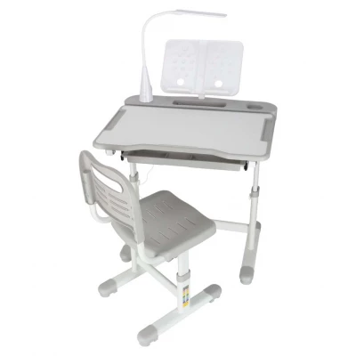 KIK KX2974 Nastavitelný dětský psací stůl s židlí a LED lampou, bílošedý