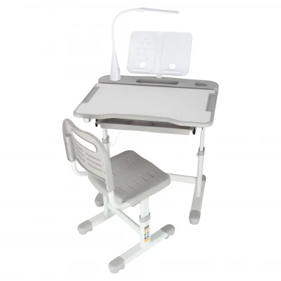 KIK KX2974 Nastavitelný dětský psací stůl s židlí a LED lampou, bílošedý