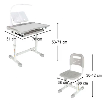 KIK KX2974 Nastavitelný dětský psací stůl s židlí a LED lampou, bílošedý