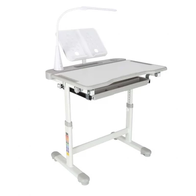 KIK KX2974 Nastavitelný dětský psací stůl s židlí a LED lampou, bílošedý