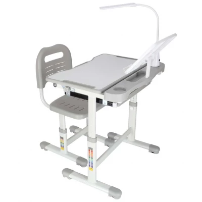 KIK KX2974 Nastavitelný dětský psací stůl s židlí a LED lampou, bílošedý