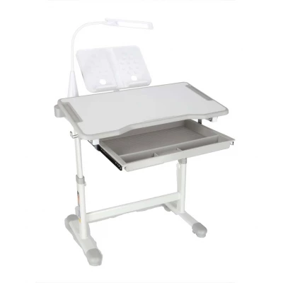 KIK KX2974 Nastavitelný dětský psací stůl s židlí a LED lampou, bílošedý