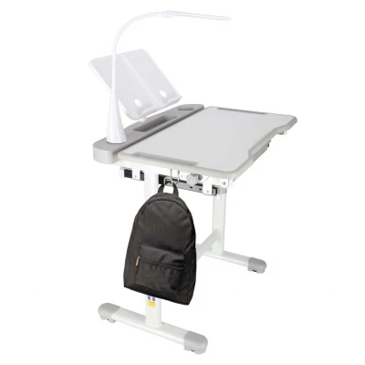 KIK KX2974 Nastavitelný dětský psací stůl s židlí a LED lampou, bílošedý