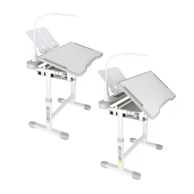 KIK KX2974 Nastavitelný dětský psací stůl s židlí a LED lampou, bílošedý