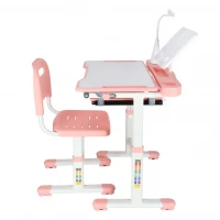 KIK KX2974 Nastavitelný dětský psací stůl s židlí a LED lampou, bílorůžový