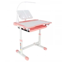 KIK KX2974 Nastavitelný dětský psací stůl s židlí a LED lampou, bílorůžový