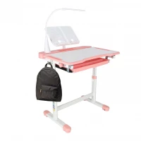 KIK KX2974 Nastavitelný dětský psací stůl s židlí a LED lampou, bílorůžový