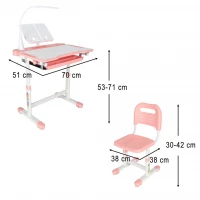 KIK KX2974 Nastavitelný dětský psací stůl s židlí a LED lampou, bílorůžový