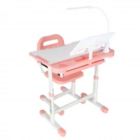 KIK KX2974 Nastavitelný dětský psací stůl s židlí a LED lampou, bílorůžový