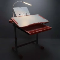 KIK KX2974 Nastavitelný dětský psací stůl s židlí a LED lampou, bílorůžový