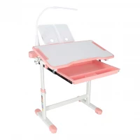 KIK KX2974 Nastavitelný dětský psací stůl s židlí a LED lampou, bílorůžový