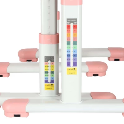 KIK KX2974 Nastavitelný dětský psací stůl s židlí a LED lampou, bílorůžový