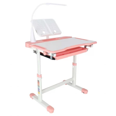 KIK KX2974 Nastavitelný dětský psací stůl s židlí a LED lampou, bílorůžový