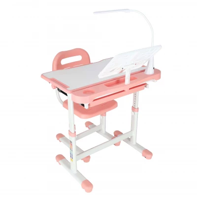 KIK KX2974 Nastavitelný dětský psací stůl s židlí a LED lampou, bílorůžový