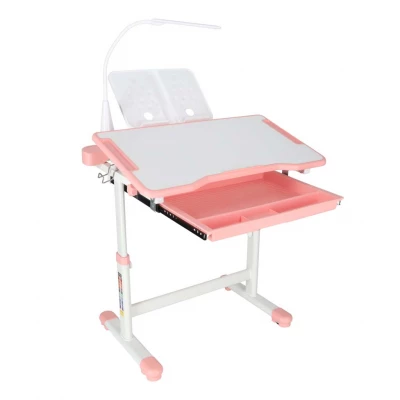KIK KX2974 Nastavitelný dětský psací stůl s židlí a LED lampou, bílorůžový