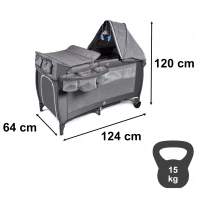 KIK KX2982 Dětská cestovní postýlka s přebalovacím pultem, šedá