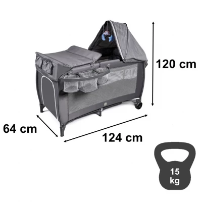 KIK KX2982 Dětská cestovní postýlka s přebalovacím pultem, šedá