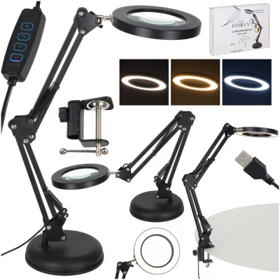 KIK KX2987 Multifunkční kosmetická lampa s lupou 12W, USB, černá