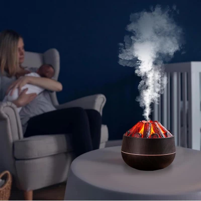 Verk 24648 Dekorativní RGB LED zvlhčovač vzduchu s efektem ohniště, tmavě hnědý 