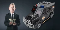 MalPlay Dětská auto kasička na ukládání peněz pomocí hesla a otisku prstu