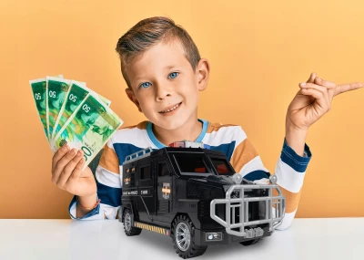 MalPlay Dětská auto kasička na ukládání peněz pomocí hesla a otisku prstu