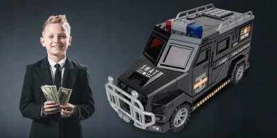 MalPlay Dětská auto kasička na ukládání peněz pomocí hesla a otisku prstu