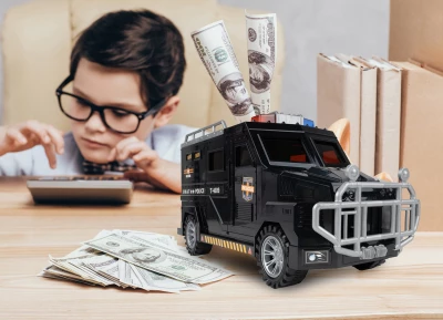 MalPlay Dětská auto kasička na ukládání peněz pomocí hesla a otisku prstu