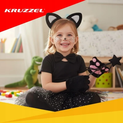 Kruzzel 26745 Karnevalový kostým kočka 3 - 10 let, 7-dílný 