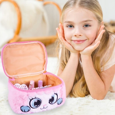 MalPlay Dětská kosmetická sada v plyšové taštičce, růžová kočička