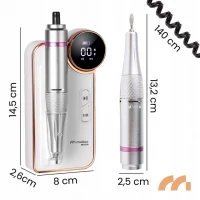 MalTec Bruska na nehty s nástavci, 35 000 rpm, 24W, ND-6, stříbrná