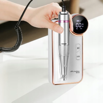 MalTec Bruska na nehty s nástavci, 35 000 rpm, 24W, ND-6, stříbrná