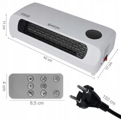 MalTec PT3800Wt Nástenný teplovzdušný ventilátor, 2000 W, biely