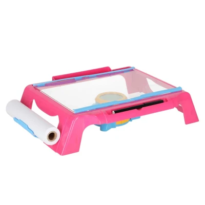 KIK KX2933 Dětský projektor – kreslící stolík se šablonami a fixami, růžová