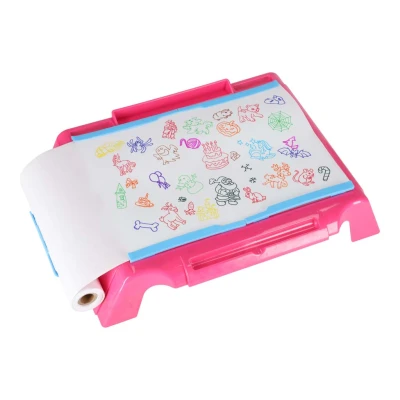 KIK KX2933 Dětský projektor – kreslící stolík se šablonami a fixami, růžová