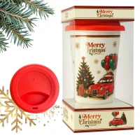 eCa KB31WZ4 Vianočný keramický hrnček - sada v krabici so silikónovým lievikom 400 ml