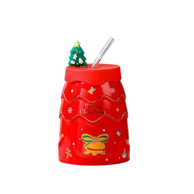 eCa KB06CZE Stylový vánoční termohrnek ve tvaru stromečku s brčkem, 400 ml, červený