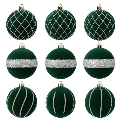 eCa BSN68 Luxusní sada vánočních baněk 9 ks, 8 cm, zelená