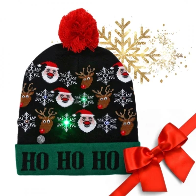 eCa CZ52 LED Vánoční čepice s bambulkou, černá