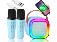 KIK KX3377 Karaoke Bluetooth reproduktor 6 W, 2x bezdrátový mikrofon, modrý
