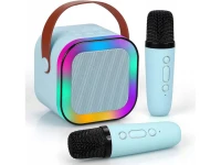 KIK KX3377 Karaoke Bluetooth reproduktor 6 W, 2x bezdrátový mikrofon, modrý