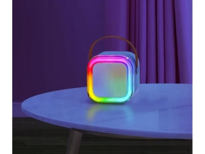 KIK KX3377 Karaoke Bluetooth reproduktor 6 W, 2x bezdrátový mikrofon, modrý