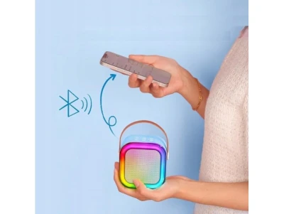 KIK KX3377 Karaoke Bluetooth reproduktor 6 W, 2x bezdrátový mikrofon, modrý