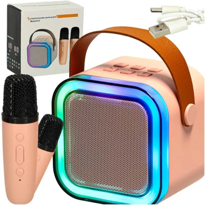 KIK KX3377 Karaoke Bluetooth reproduktor 6 W, 2x bezdrátový mikrofon, modrý