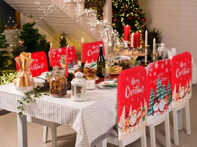 Verk 26267 Vánoční potah na židli Merry Christmas, červený vz.2